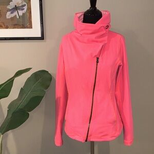 Lucy Hatha Activewear Moto Jacket, Asymmetrical Zip & Snap Front Funnel Neck, S